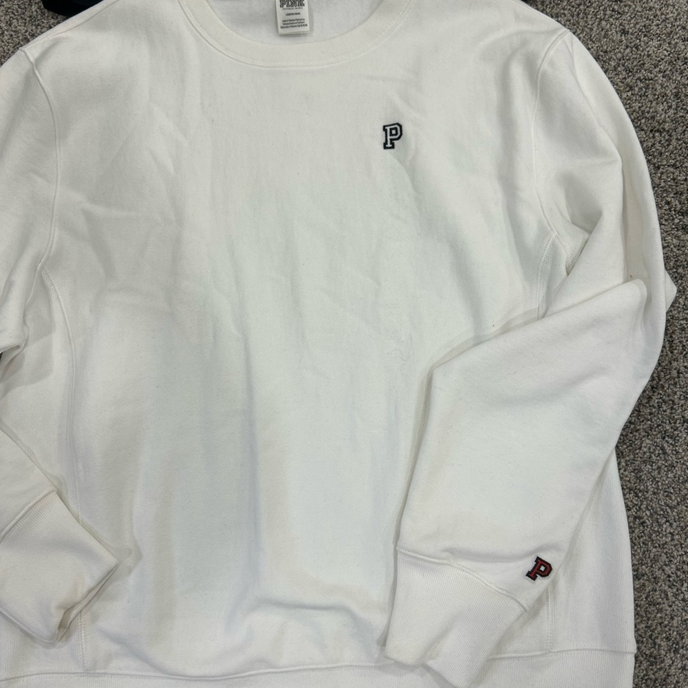 Victoria's Secret White Crewneck Sweater with Black and Red Accents